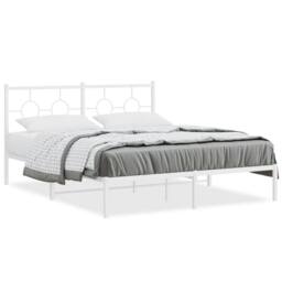 Berkfield Home Metal Bed Frame without Mattress with Headboard White 150x200cm - Size: 150x200 cm - thumbnail 2