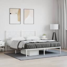Berkfield Home Metal Bed Frame without Mattress with Headboard White 150x200cm - Size: 150x200 cm - thumbnail 1