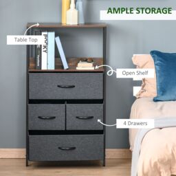 HOMCOM Drawer Storage Chest Unit Home w/ Shelves Home Living Room Bedroom in Black - thumbnail 4
