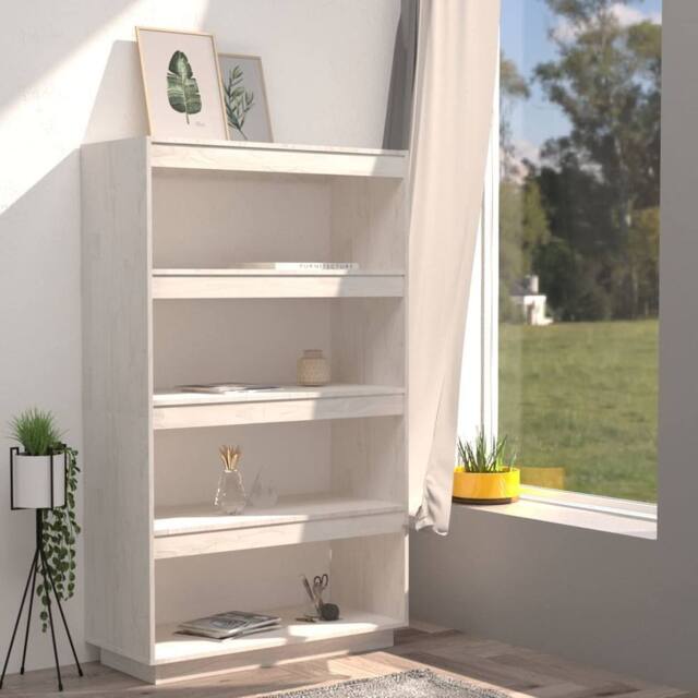 Berkfield Home Beautiful Book Cabinet/Room Divider White 80x35x135 cm Solid Pinewood - Size: 80 x 35 x 135 cm - image 1