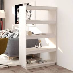Berkfield Home Beautiful Book Cabinet/Room Divider White 80x35x135 cm Solid Pinewood - Size: 80 x 35 x 135 cm - thumbnail 2