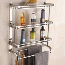 Kelvenix 3 Tier Stainless Steel Bathroom Towel Rack Wall Mount in Silver - thumbnail 3