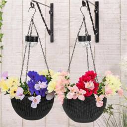 NESTLUNE 2 Solar Rattan Effect Hanging Basket W/ Warm White LED in Black - Size: 100 cm x 15 cm - thumbnail 5