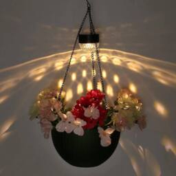 NESTLUNE 2 Solar Rattan Effect Hanging Basket W/ Warm White LED in Black - Size: 100 cm x 15 cm - thumbnail 4