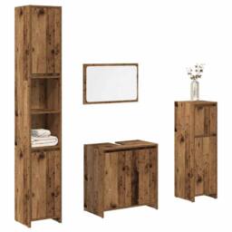 Berkfield Home 4 Piece Bathroom Furniture Set Old Wood Engineered Wood in Brown - thumbnail 2