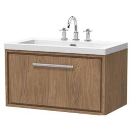 Balterley Longnor 1 Drawer Unit with 3TH Fireclay Basin, Antique Oak, 800mm in Brown - thumbnail 1