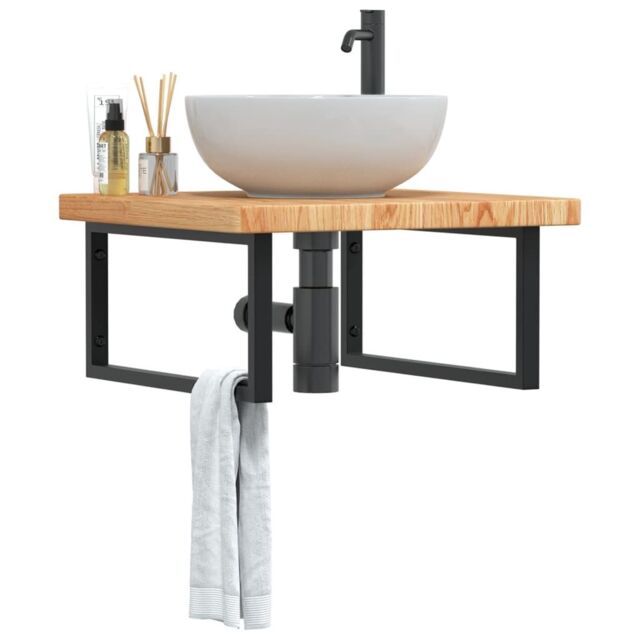 Berkfield Home Basin Shelf Wall Mounted Steel & Solid Wood Oak in Brown - image 1