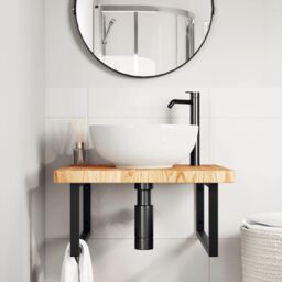 Berkfield Home Basin Shelf Wall Mounted Steel & Solid Wood Oak in Brown - thumbnail 3