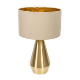 ValueLights Jax Gold Dimmable Touch Table Lamp with Fabric Drum & Gold Inner Lamp Shade in Natural - thumbnail 2