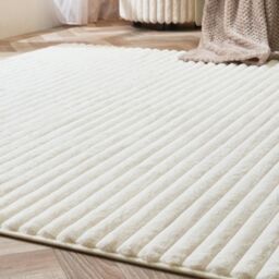OHS Faux Fur Rug Ribbed Mat Luxury Carpet Anti Slip Runner in Cream - Size: 120 cm x 170 cm - thumbnail 2