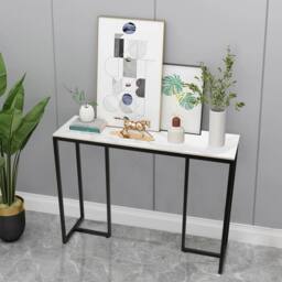 ERGOVEXA Entryway Coner Table Marble TopConsole Table Sofa Couch Accent Table in Black - thumbnail 5