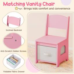 Gymax Princess Vanity Table & Chair With Lights Dressing Table For Aged 3+ in Pink - thumbnail 6