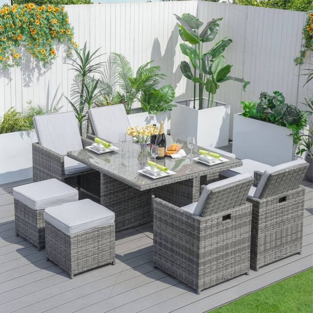 Direct Wicker 9 Pieces Outdoor Rattan Garden Dining Table & Chair Set in Grey - Size: 3 Pack - image 1
