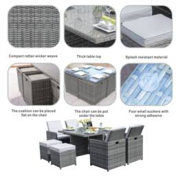Direct Wicker 9 Pieces Outdoor Rattan Garden Dining Table & Chair Set in Grey - Size: 3 Pack - thumbnail 5