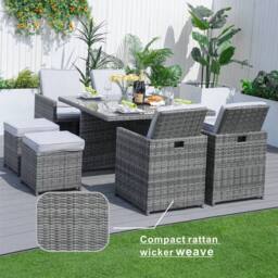 Direct Wicker 9 Pieces Outdoor Rattan Garden Dining Table & Chair Set in Grey - Size: 3 Pack - thumbnail 2