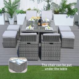 Direct Wicker 9 Pieces Outdoor Rattan Garden Dining Table & Chair Set in Grey - Size: 3 Pack - thumbnail 4