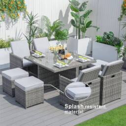 Direct Wicker 9 Pieces Outdoor Rattan Garden Dining Table & Chair Set in Grey - Size: 3 Pack - thumbnail 3