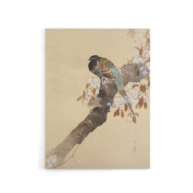 "Artery8 Pheasant On Cherry Blossom Branch Canvas Wall Art Print Koson in Beige - Size: W18"" x H24""" - image 1