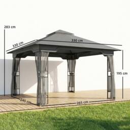 OUTSUNNY 3.3 x 3.3 m Garden Gazebo with Shelves, UPF50+ Permanent Gazebo in Dark Grey - Size: 3m x 3m - thumbnail 3