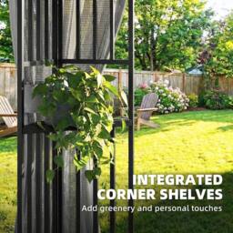 OUTSUNNY 3.3 x 3.3 m Garden Gazebo with Shelves, UPF50+ Permanent Gazebo in Dark Grey - Size: 3m x 3m - thumbnail 6