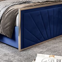 KDMD Naptime Upholstered Soft Velvet Metal Designer Bed Frame in Blue - Size: Small Double - thumbnail 4
