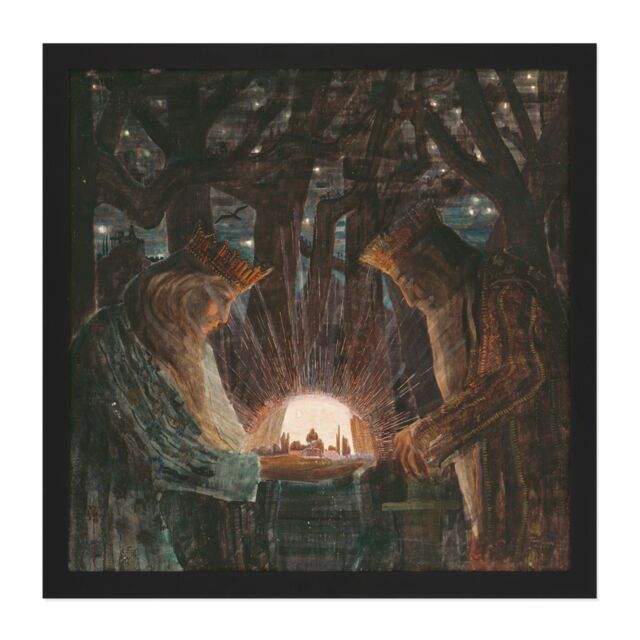 "Artery8 Wall Art Print Ciurlionis Fairy Tale Of Kings Symbolist Painting Square Framed Picture 16X16 Inch in Black - Size: W16"" x H16""" - image 1
