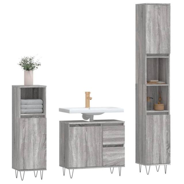 Berkfield Home Modern 3 Piece Bathroom Furniture Set Grey Sonoma Engineered Wood - image 1