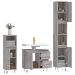 Berkfield Home Modern 3 Piece Bathroom Furniture Set Grey Sonoma Engineered Wood - thumbnail 4
