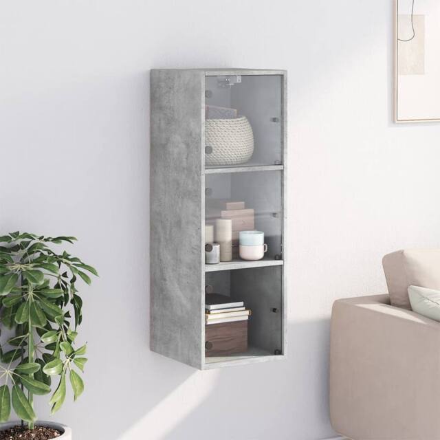 Berkfield Home Wall Cabinet with Glass Doors Concrete Grey 35x37x100 cm - Size: 35 x 37 x 100 cm - image 1