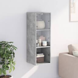 Berkfield Home Wall Cabinet with Glass Doors Concrete Grey 35x37x100 cm - Size: 35 x 37 x 100 cm - thumbnail 1