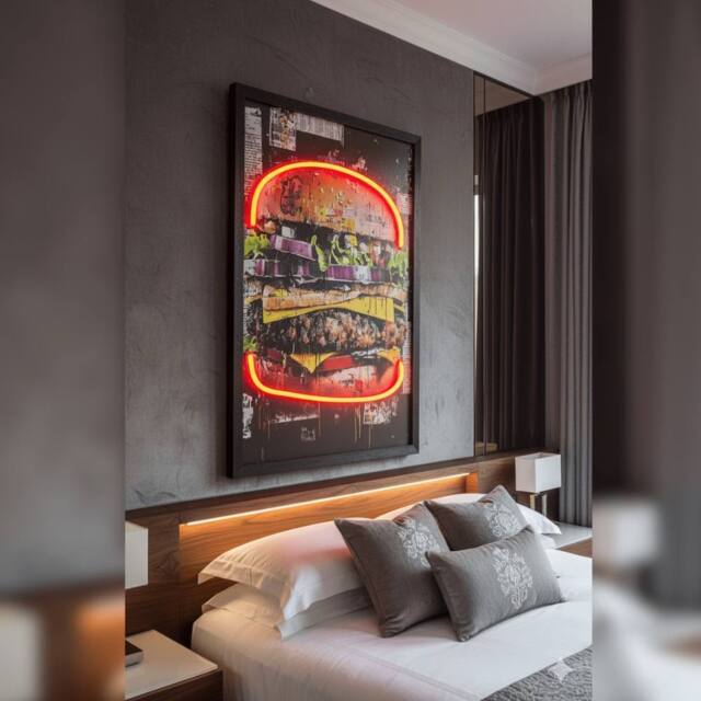 HOME LUXE INTERIOR Cheeseburger Neon LED Wall Art - 40x60cm Pop Art Kitchen USB - Size: 40x60 cm - image 1
