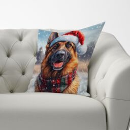 Warren Reed - Designer Christmas German Shepherd Cushion in Brown - Size: 60 cm x 60 cm - thumbnail 3