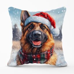 Warren Reed - Designer Christmas German Shepherd Cushion in Brown - Size: 60 cm x 60 cm - thumbnail 1