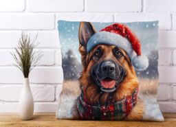 Warren Reed - Designer Christmas German Shepherd Cushion in Brown - Size: 60 cm x 60 cm - thumbnail 2