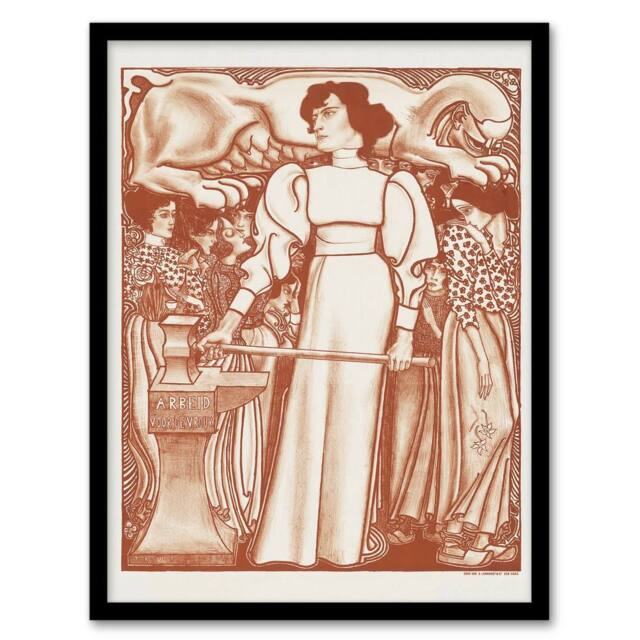 Artery8 Jan Toorop Framed Wall Art Print Work for Women Exhibition Poster in Brown - Size: A4 - image 1