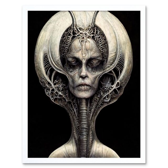 "Artery8 Wall Art Print Alien Queen Gothic Art Framed in White - Size: W12"" x H16""" - image 1