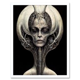 "Artery8 Wall Art Print Alien Queen Gothic Art Framed in White - Size: W12"" x H16""" - thumbnail 1