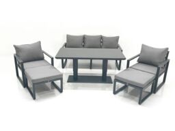 Fimous Outdoor Aluminium Garden Furniture Set with Adjustable Rising Lifting Dining Table 3 Seater Sofa 2 Chair 2 Big Footstools Dark Grey - thumbnail 1