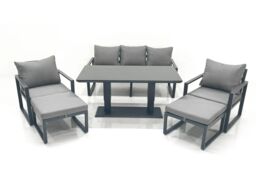 Fimous Outdoor Aluminium Garden Furniture Set with Adjustable Rising Lifting Dining Table 3 Seater Sofa 2 Chair 2 Big Footstools Dark Grey - thumbnail 2