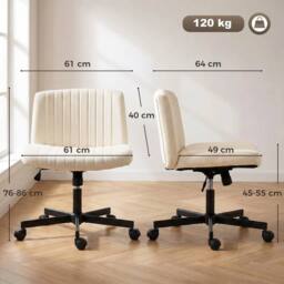 KORVIXA Armless Office Chair with Wheels in Cream - Size: 100 cm x 100 cm - thumbnail 2