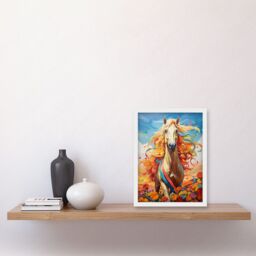 Artery8 Wall Art Print Girls Bedroom Nursery Artwork Fantasy Horse Colourful Mane Bright Bold Fun Happy Artwork Framed A4 in White - thumbnail 2