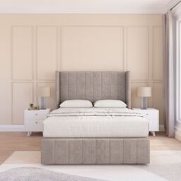 "Sloomy Melbourne Plush Wingback Bed Set, 2 Drawers & 54"" Floor Standing Headboard in Stone - Size: Small Double" - thumbnail 1