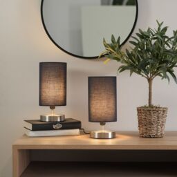 ValueLights Francis Brushed Chrome Dimmable Touch Table Lamps with Fabric Shade in Navy - thumbnail 4