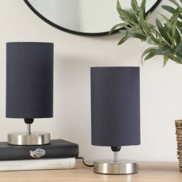 ValueLights Francis Brushed Chrome Dimmable Touch Table Lamps with Fabric Shade in Navy - thumbnail 3