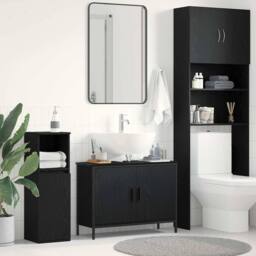 Berkfield Home Modern Bathroom Sink Cabinet Black Oak 80x30x60 cm Engineered Wood - Size: 80 x 30 x 60 cm - thumbnail 2