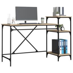 Berkfield Home Desk with Shelves Sonoma Oak 135x50x90 cm Engineered Wood&Iron in Brown - Size: 135 x 50 x 90 cm - thumbnail 4