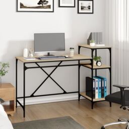 Berkfield Home Desk with Shelves Sonoma Oak 135x50x90 cm Engineered Wood&Iron in Brown - Size: 135 x 50 x 90 cm - thumbnail 3