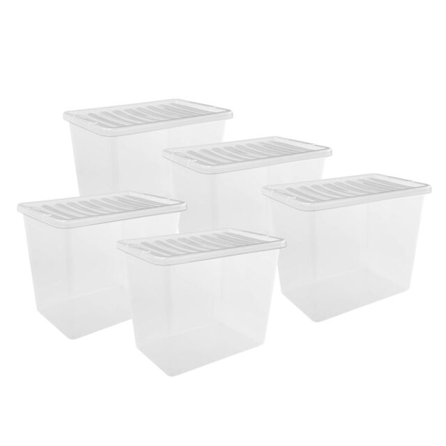 simpa 80L Stackable Plastic Storage Boxes - Set of 5 in Clear - image 1
