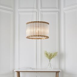 Loops Matt Gold Glass Tube Ceiling Chandelier - Decorative Glass Rods - 6 Bulb Fitting in Clear - thumbnail 3