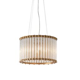 Loops Matt Gold Glass Tube Ceiling Chandelier - Decorative Glass Rods - 6 Bulb Fitting in Clear